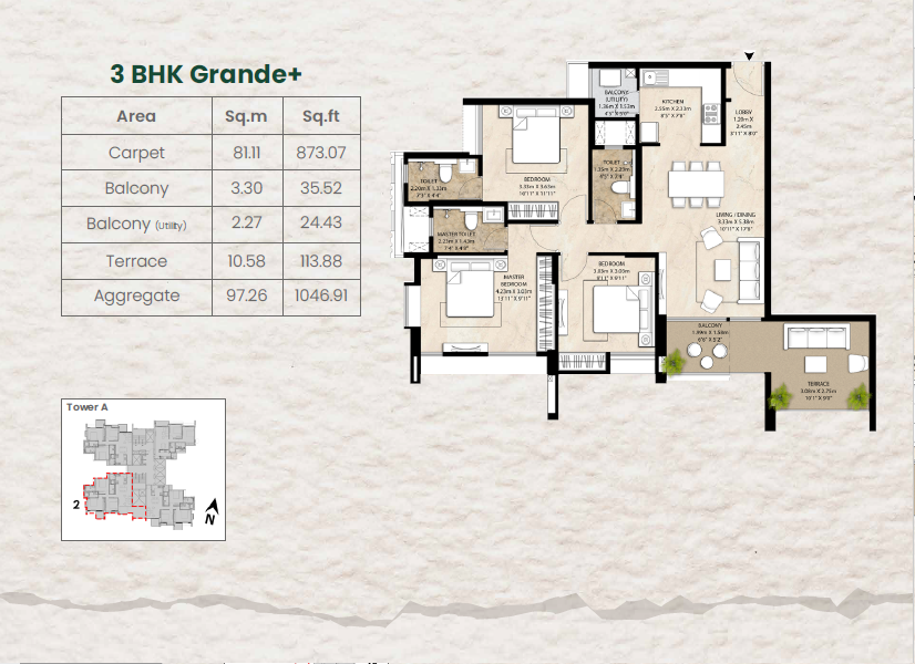 mahindra pimpri nestalgia 3bhk  grande unit plan